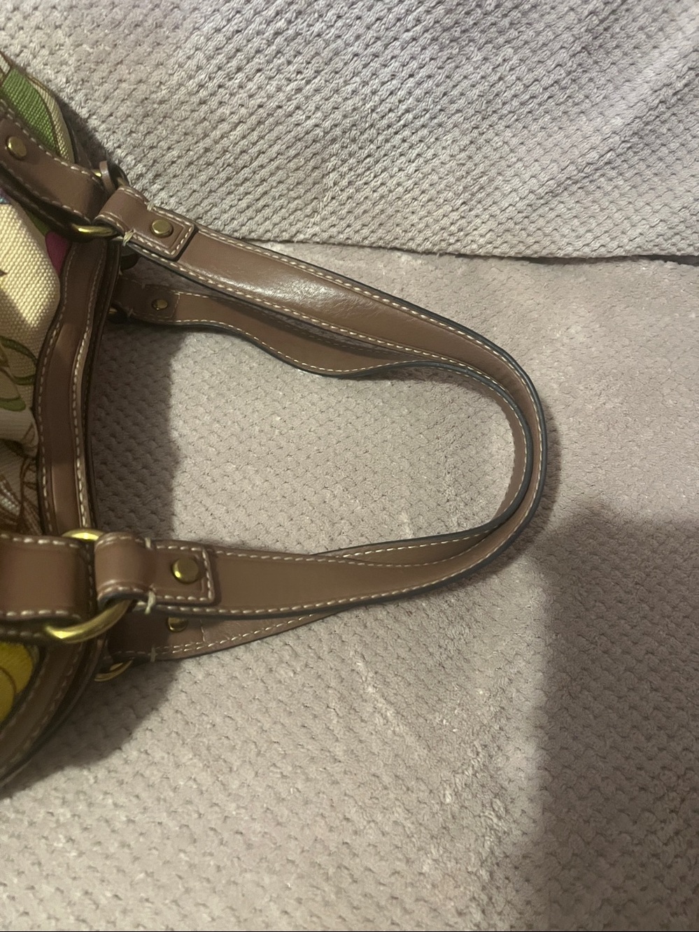 Floral Fossil Canvas Shoulder Bag with Brown Leather Handles - Picture 9 of 11